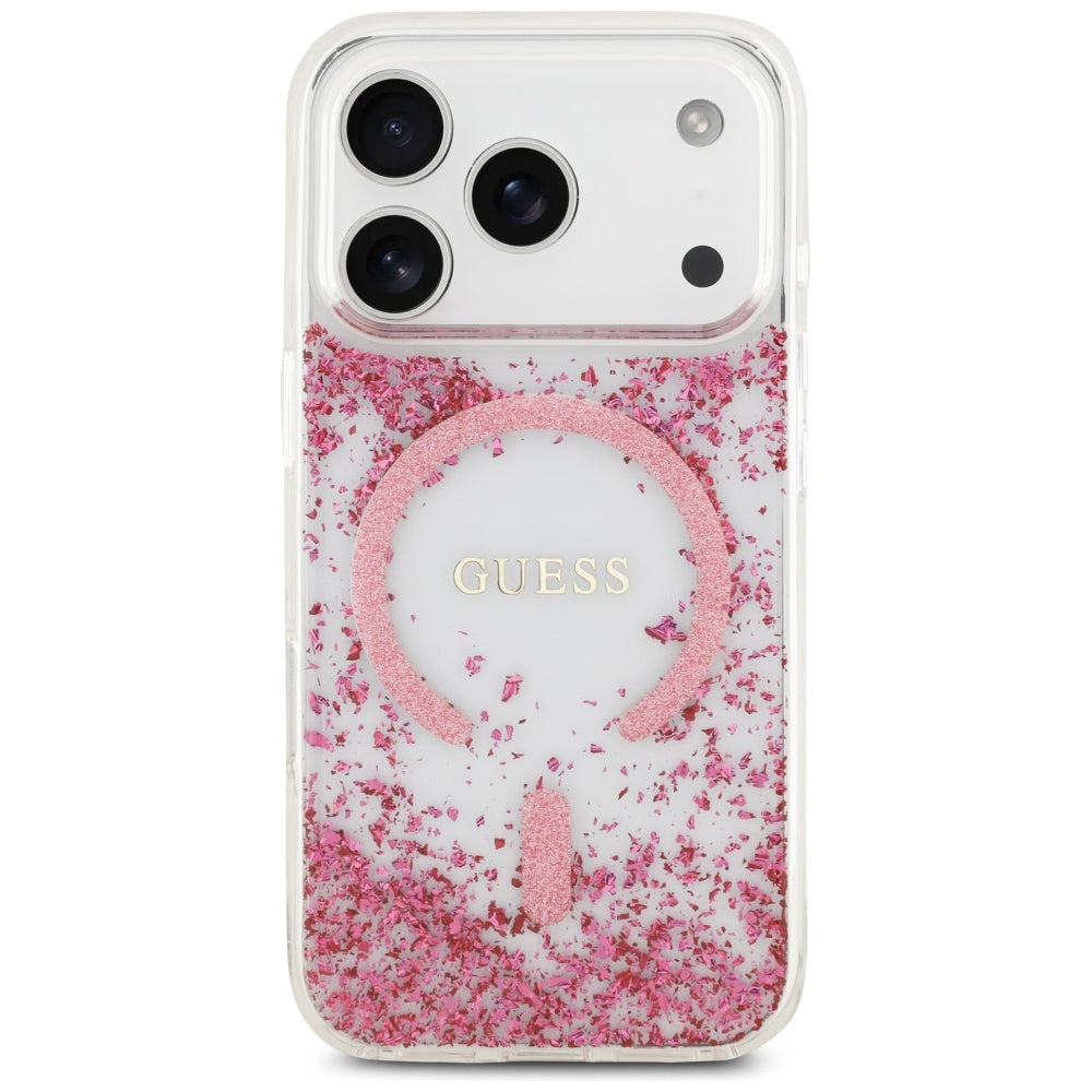 Étui MagSafe pour Apple iPhone 17 Pro, Guess, Resin Bottom Glitter, Rose