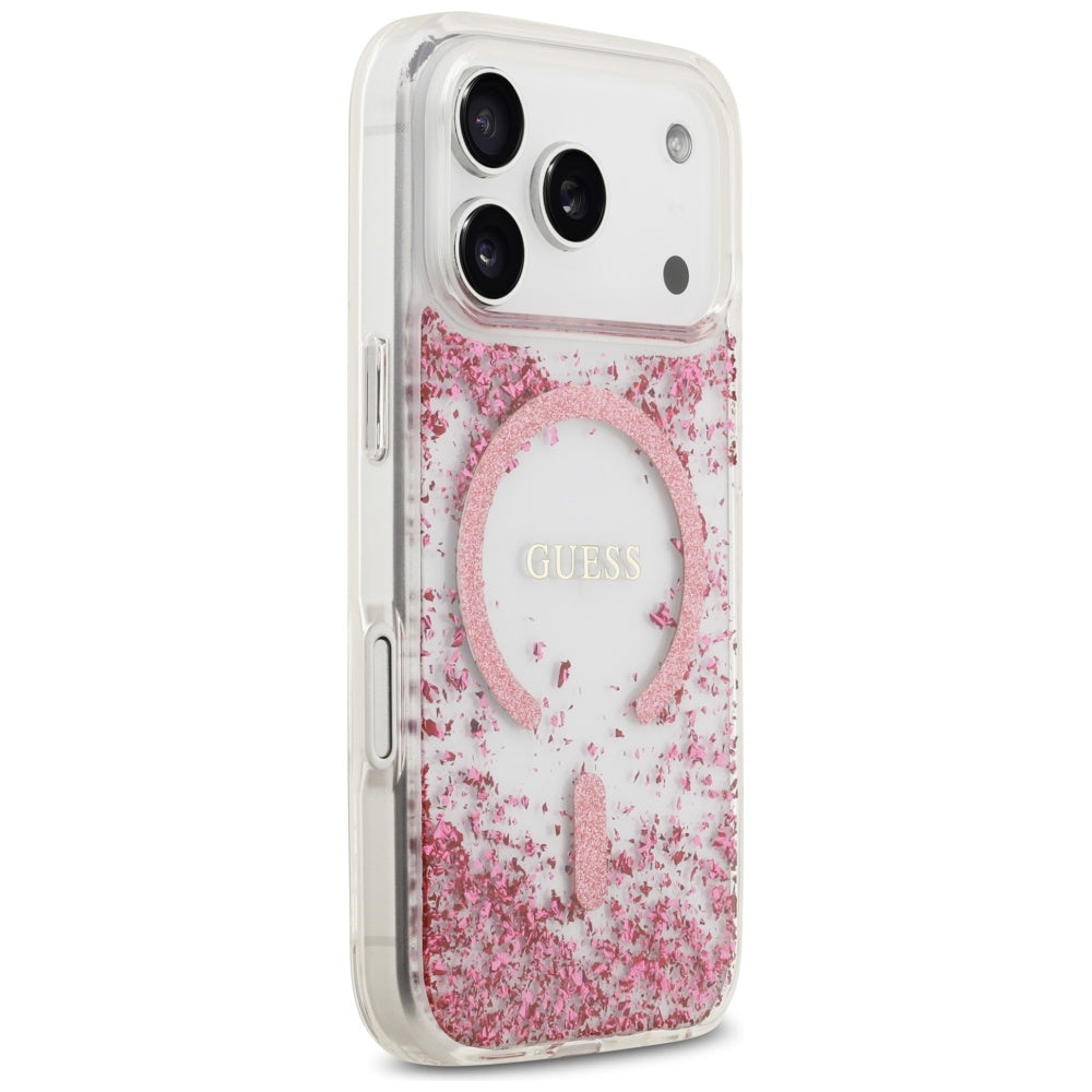 Étui MagSafe pour Apple iPhone 17 Pro, Guess, Resin Bottom Glitter, Rose