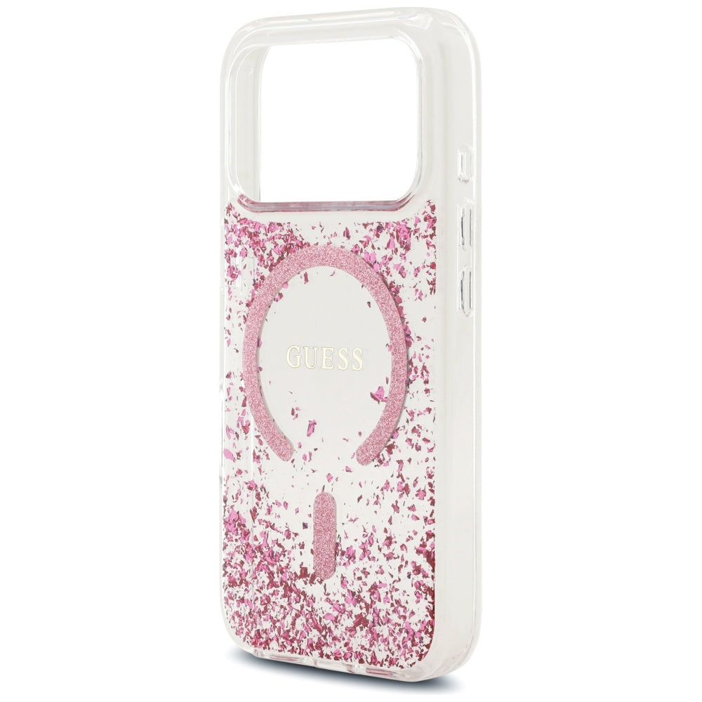 Étui MagSafe pour Apple iPhone 17 Pro, Guess, Resin Bottom Glitter, Rose