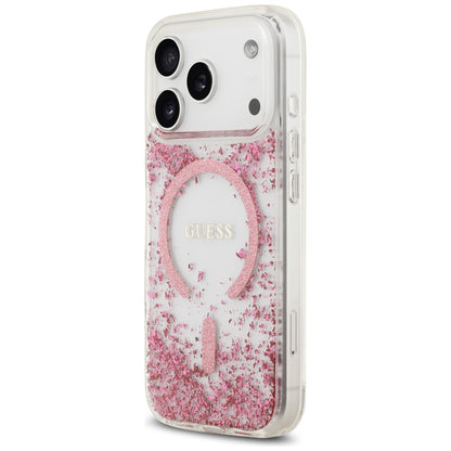 Étui MagSafe pour Apple iPhone 17 Pro, Guess, Resin Bottom Glitter, Rose