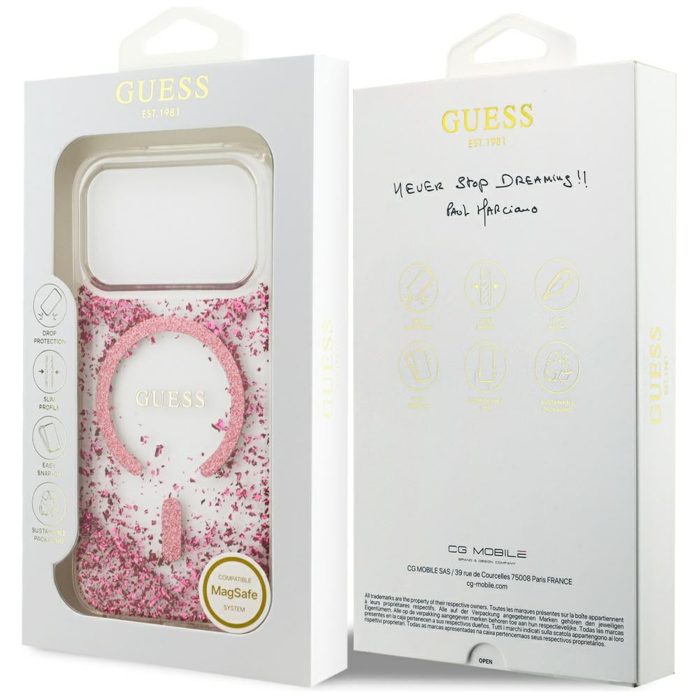 Étui MagSafe pour Apple iPhone 17 Pro, Guess, Resin Bottom Glitter, Rose