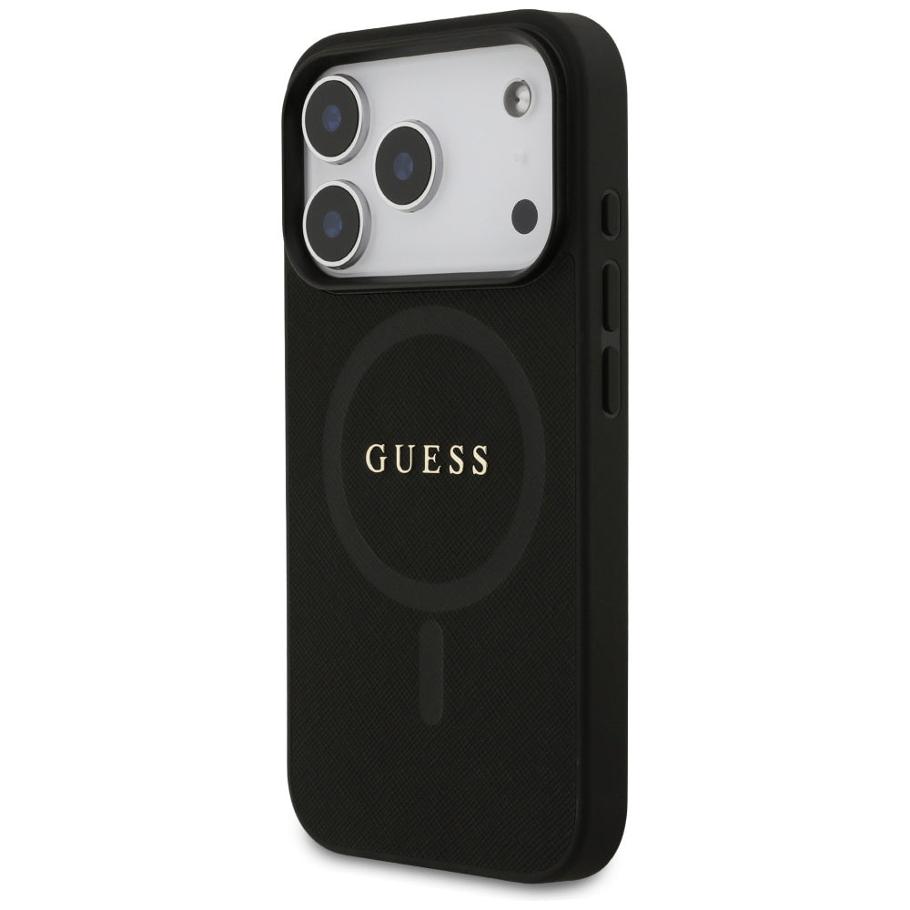 Custodia MagSafe per Apple iPhone 17 Pro, Guess, Saffiano Classic Logo, Nera