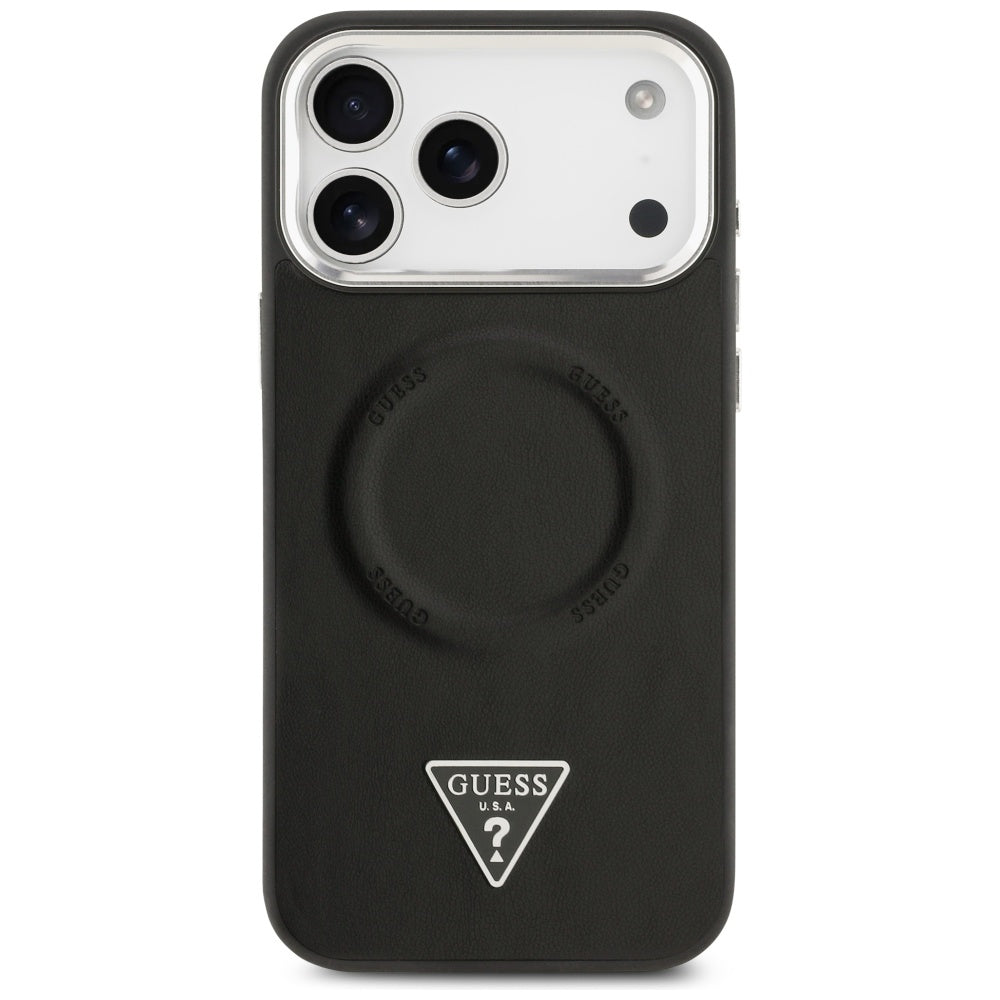 Housse MagSafe pour Apple iPhone 17 Pro, Guess, Logo Triangle, Noir Argenté