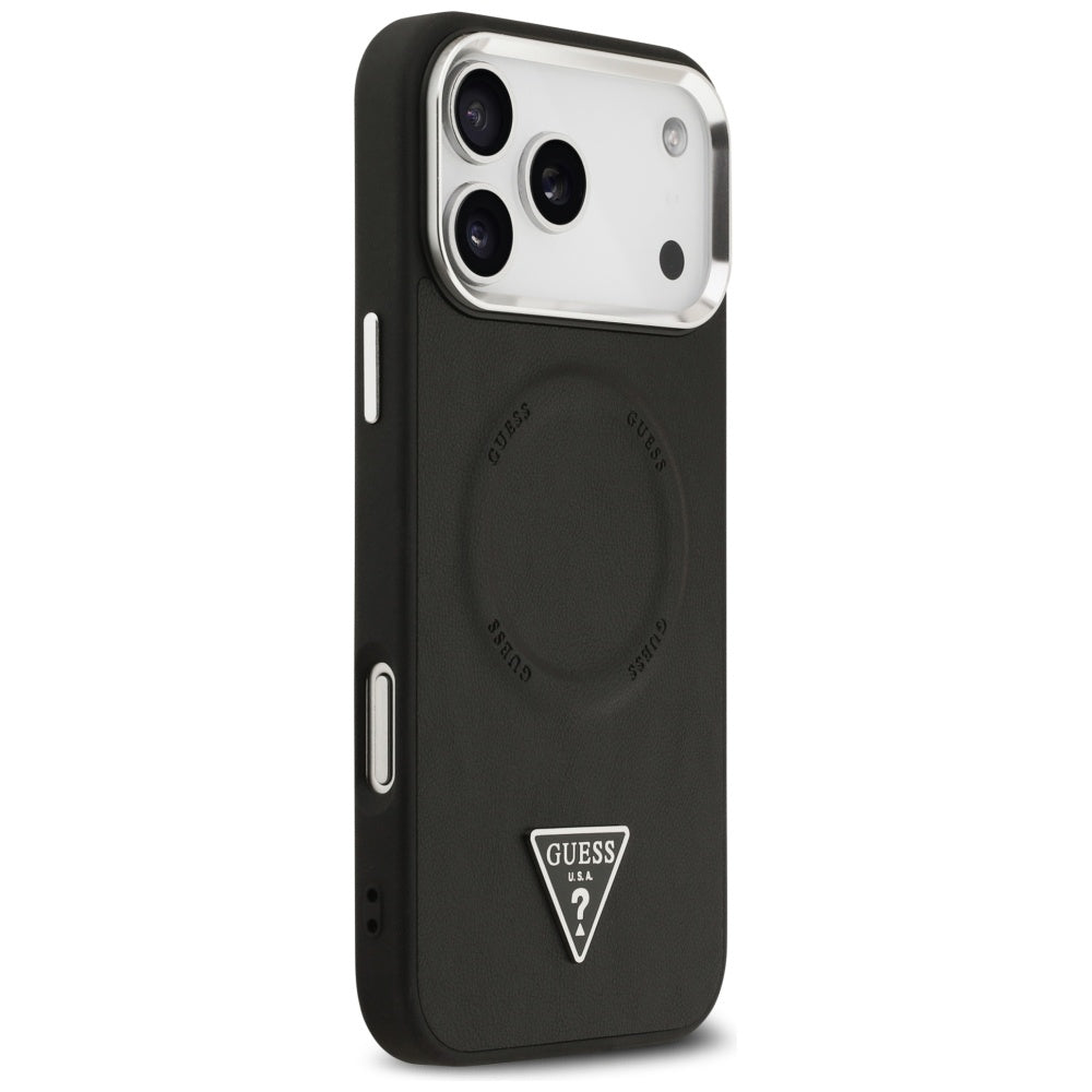 Housse MagSafe pour Apple iPhone 17 Pro, Guess, Logo Triangle, Noir Argenté