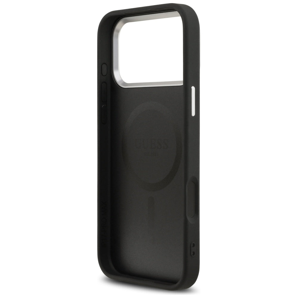 Housse MagSafe pour Apple iPhone 17 Pro, Guess, Logo Triangle, Noir Argenté
