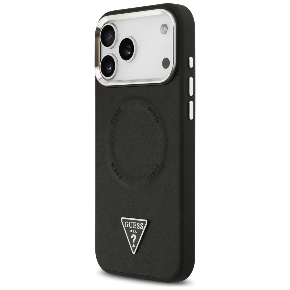 Housse MagSafe pour Apple iPhone 17 Pro, Guess, Logo Triangle, Noir Argenté