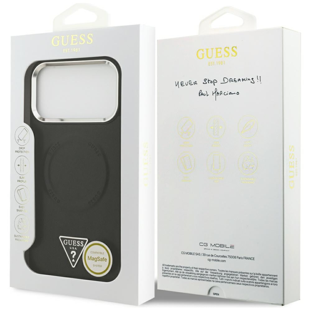Housse MagSafe pour Apple iPhone 17 Pro, Guess, Logo Triangle, Noir Argenté