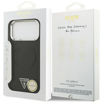 Housse MagSafe pour Apple iPhone 17 Pro, Guess, Logo Triangle, Noir Argenté