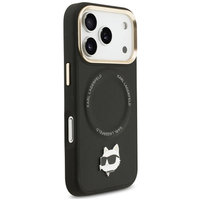 Étui MagSafe pour Apple iPhone 17 Pro, Karl Lagerfeld, Big Strap Choupette Metal Logo, Noir