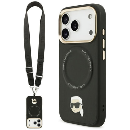 Étui MagSafe pour Apple iPhone 17 Pro, Karl Lagerfeld, Big Strap Karl Metal Logo, Noir
