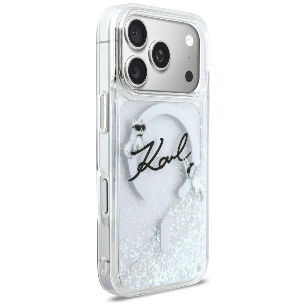 MagSafe Hülle für Apple iPhone 17 Pro, Karl Lagerfeld, Glitter Karl Script Logo, Transparent