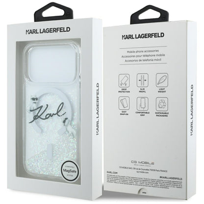 MagSafe Hülle für Apple iPhone 17 Pro, Karl Lagerfeld, Glitter Karl Script Logo, Transparent