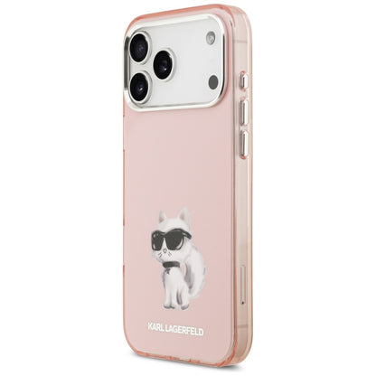 Coque MagSafe pour Apple iPhone 17 Pro, Karl Lagerfeld, IML Aquarelle Logo Choupette, Rose.