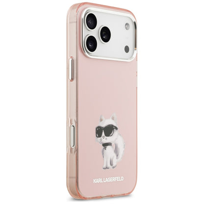 Coque MagSafe pour Apple iPhone 17 Pro, Karl Lagerfeld, IML Aquarelle Logo Choupette, Rose.