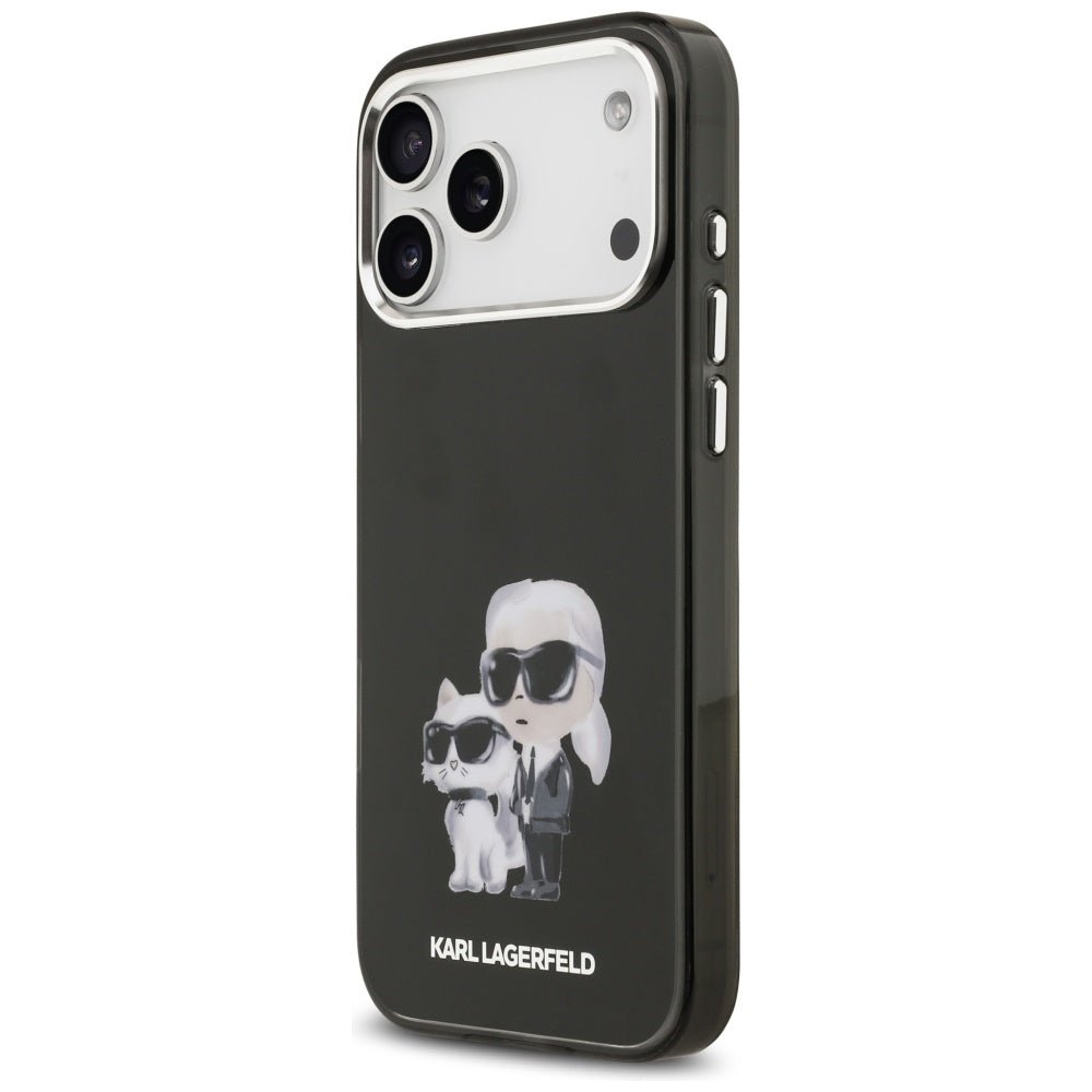 Étui MagSafe pour Apple iPhone 17 Pro, Karl Lagerfeld, IML Aquarelle Logo Karl & Choupette, Noir.