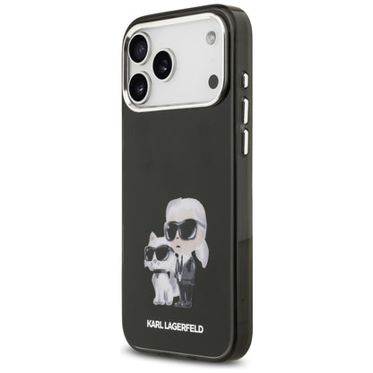 Étui MagSafe pour Apple iPhone 17 Pro, Karl Lagerfeld, IML Aquarelle Logo Karl & Choupette, Noir.