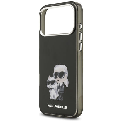 Étui MagSafe pour Apple iPhone 17 Pro, Karl Lagerfeld, IML Aquarelle Logo Karl & Choupette, Noir.
