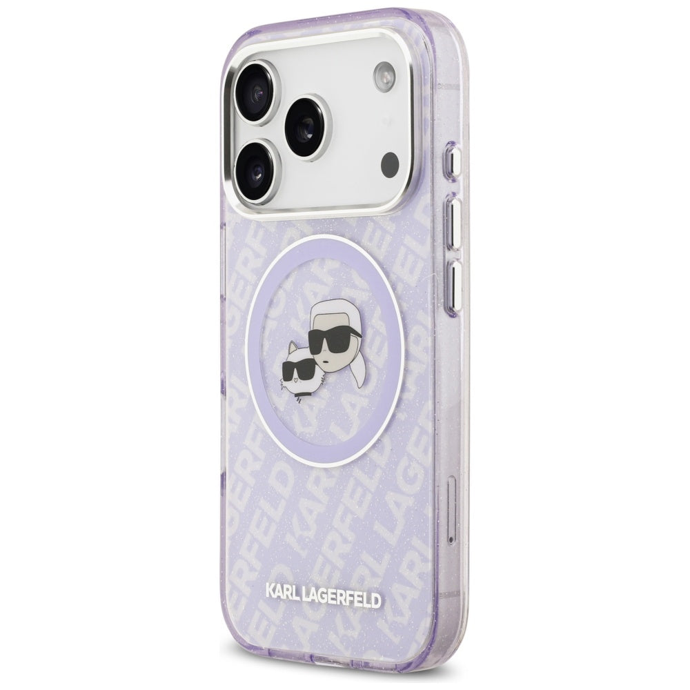 MagSafe Hülle für Apple iPhone 17 Pro, Karl Lagerfeld, IML Glitter Karl & Choupette's Heads, Lila