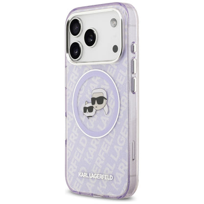 MagSafe Hülle für Apple iPhone 17 Pro, Karl Lagerfeld, IML Glitter Karl & Choupette's Heads, Lila