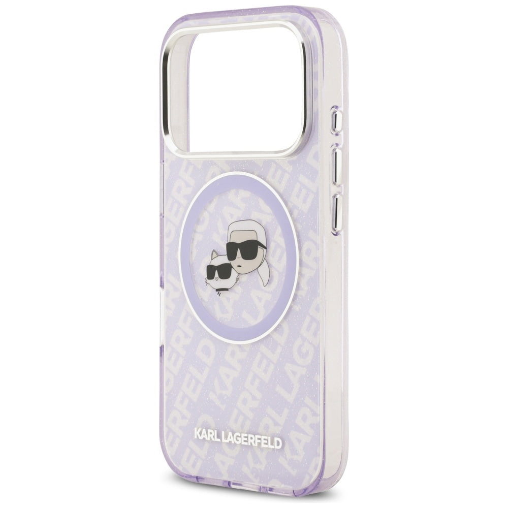 MagSafe Hülle für Apple iPhone 17 Pro, Karl Lagerfeld, IML Glitter Karl & Choupette's Heads, Lila