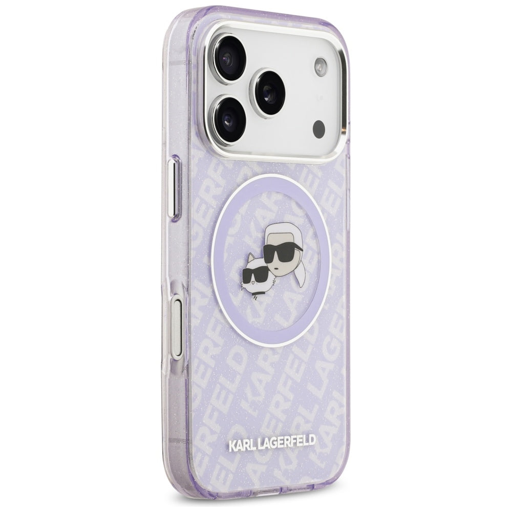 MagSafe Hülle für Apple iPhone 17 Pro, Karl Lagerfeld, IML Glitter Karl & Choupette's Heads, Lila