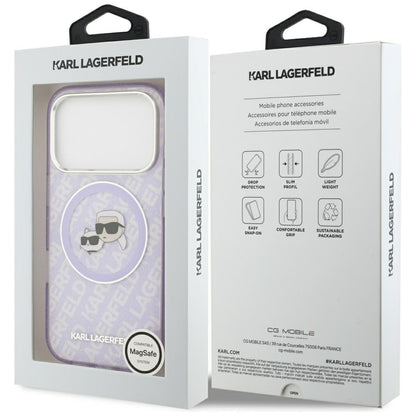 MagSafe Hülle für Apple iPhone 17 Pro, Karl Lagerfeld, IML Glitter Karl & Choupette's Heads, Lila