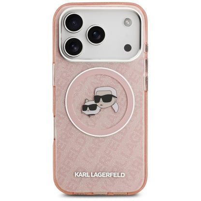 Étui MagSafe pour Apple iPhone 17 Pro, Karl Lagerfeld, IML Glitter Karl & Choupette's Heads, Rose