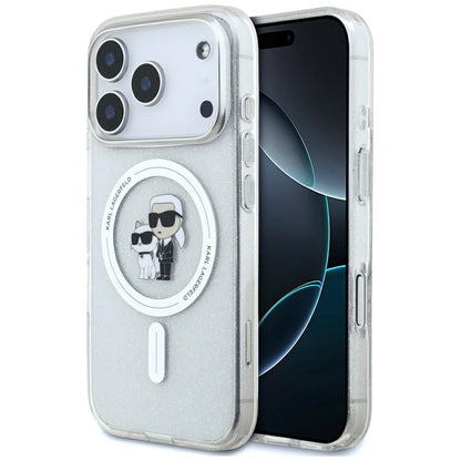 Custodia MagSafe per Apple iPhone 17 Pro, Karl Lagerfeld, IML Glitter Karl & Choupette, Trasparente
