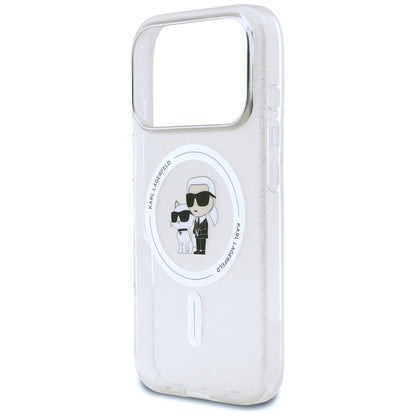 Custodia MagSafe per Apple iPhone 17 Pro, Karl Lagerfeld, IML Glitter Karl & Choupette, Trasparente