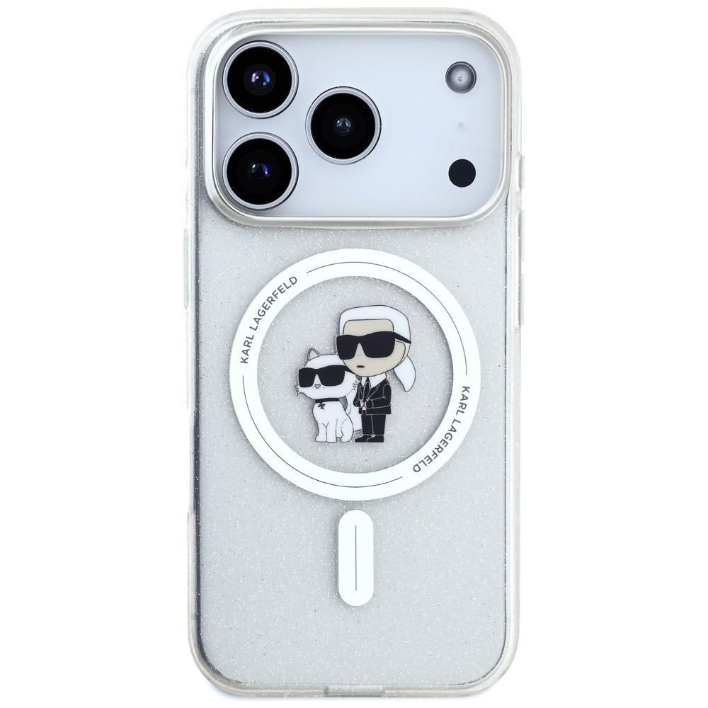 Custodia MagSafe per Apple iPhone 17 Pro, Karl Lagerfeld, IML Glitter Karl & Choupette, Trasparente