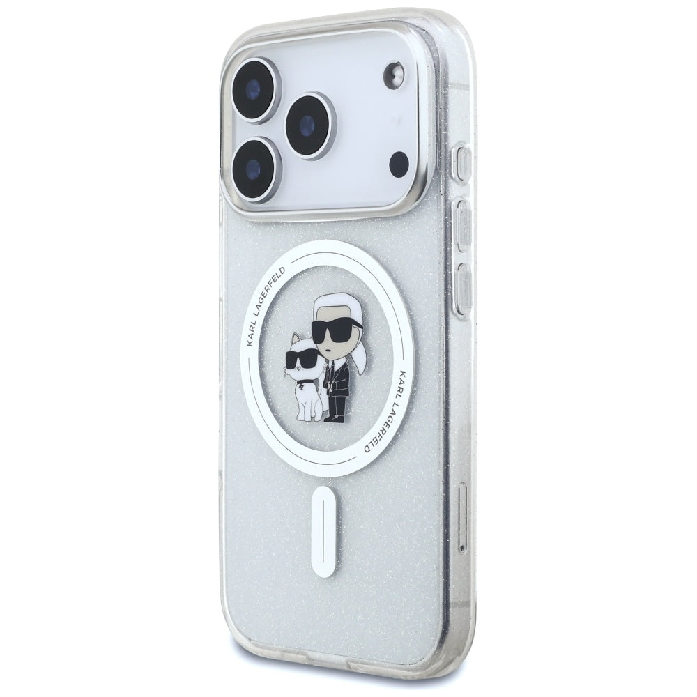Custodia MagSafe per Apple iPhone 17 Pro, Karl Lagerfeld, IML Glitter Karl & Choupette, Trasparente
