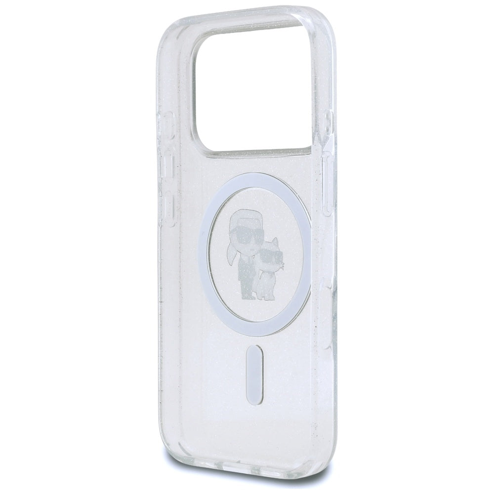 Custodia MagSafe per Apple iPhone 17 Pro, Karl Lagerfeld, IML Glitter Karl & Choupette, Trasparente