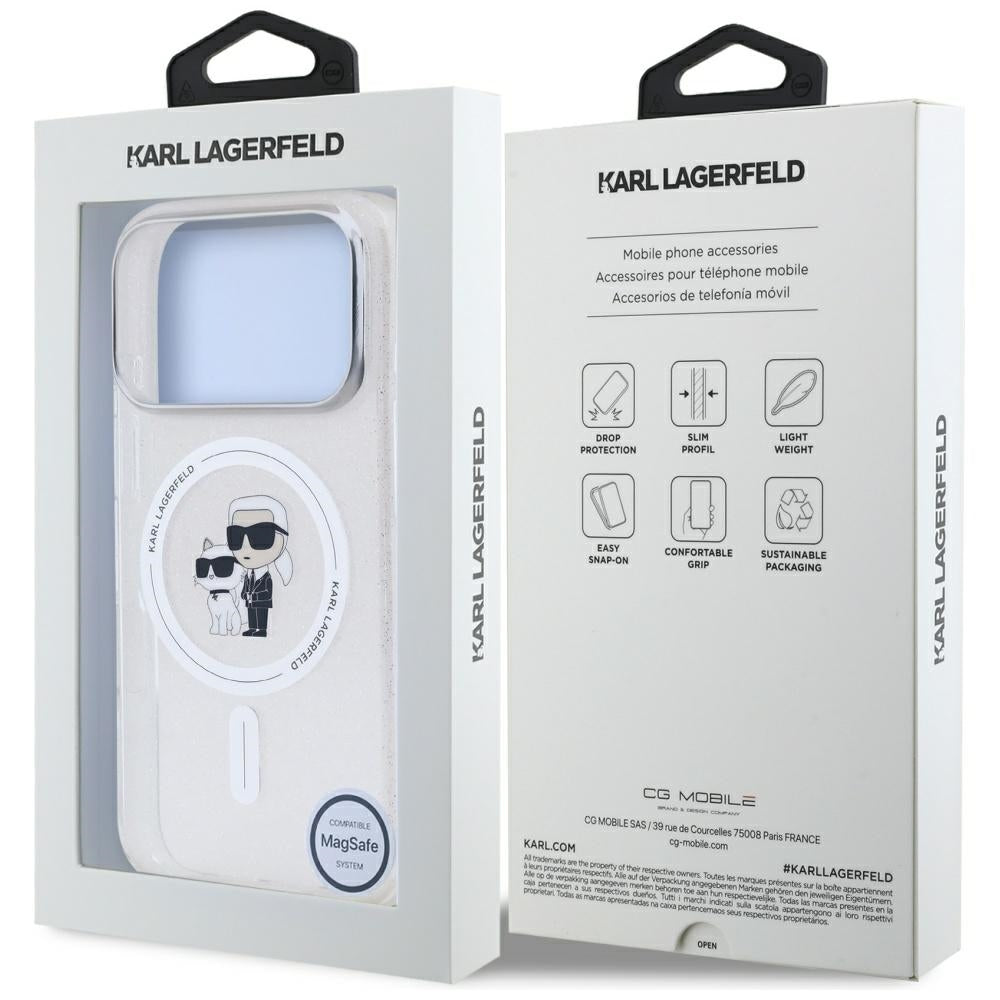 Custodia MagSafe per Apple iPhone 17 Pro, Karl Lagerfeld, IML Glitter Karl & Choupette, Trasparente