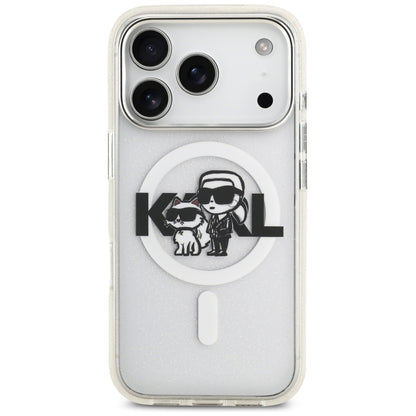 Custodia MagSafe per Apple iPhone 17 Pro, Karl Lagerfeld, IML Sketch Logo Glitter Karl & Choupette, Trasparente