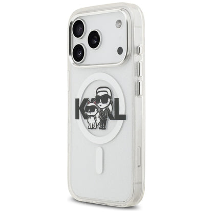 Custodia MagSafe per Apple iPhone 17 Pro, Karl Lagerfeld, IML Sketch Logo Glitter Karl & Choupette, Trasparente