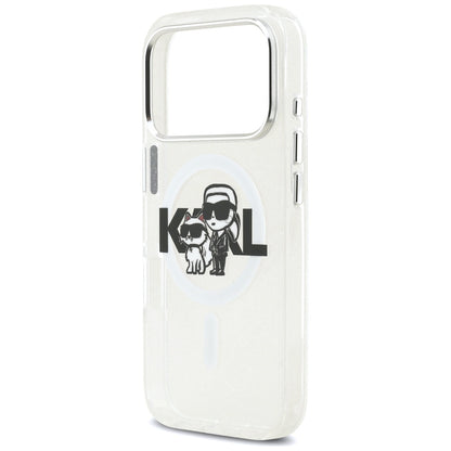 Custodia MagSafe per Apple iPhone 17 Pro, Karl Lagerfeld, IML Sketch Logo Glitter Karl & Choupette, Trasparente
