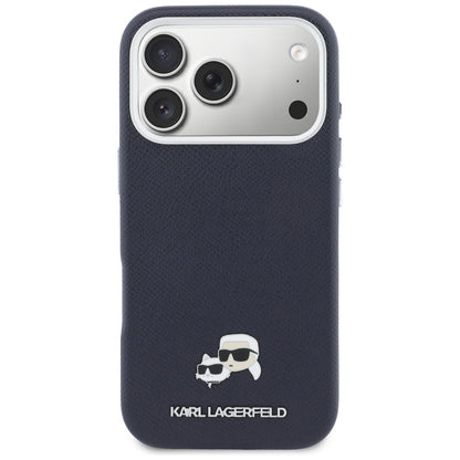 MagSafe Hülle für Apple iPhone 17 Pro, Karl Lagerfeld, Saffiano Karl & Choupette Pins, Blau
