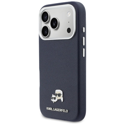 MagSafe Hülle für Apple iPhone 17 Pro, Karl Lagerfeld, Saffiano Karl & Choupette Pins, Blau
