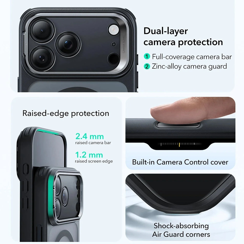 Coque MagSafe pour Apple iPhone 17 Pro Max, ESR, Classic Hybrid Kickstand, Noir Satiné