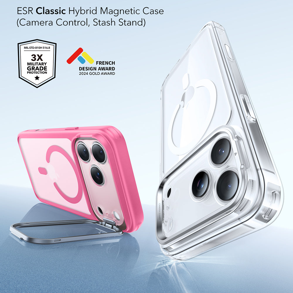 Housse MagSafe pour Apple iPhone 17 Pro Max, ESR, Classic Hybrid Kickstand, Rose Satiné