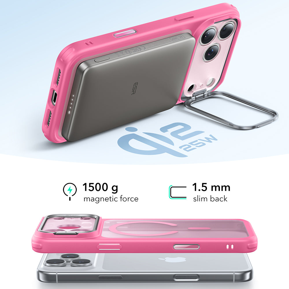 Housse MagSafe pour Apple iPhone 17 Pro Max, ESR, Classic Hybrid Kickstand, Rose Satiné