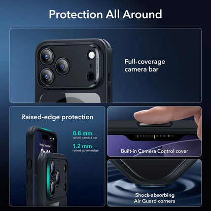 Coque MagSafe pour Apple iPhone 17 Pro Max, ESR, Classic Hybrid avec Protecteur d'Écran, Noire Transparente