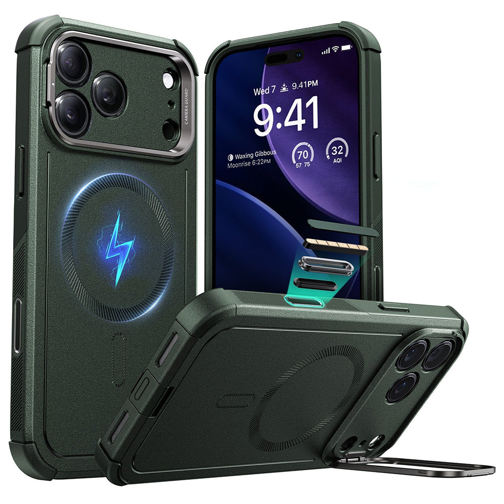 Étui MagSafe pour Apple iPhone 17 Pro Max, ESR, Cyber Armor Kickstand, Vert