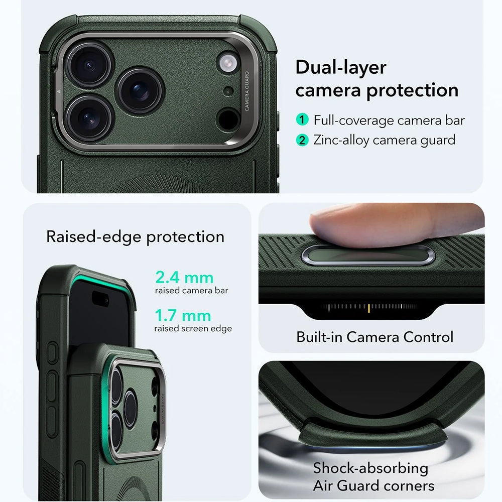 Étui MagSafe pour Apple iPhone 17 Pro Max, ESR, Cyber Armor Kickstand, Vert