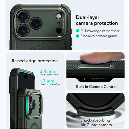 Étui MagSafe pour Apple iPhone 17 Pro Max, ESR, Cyber Armor Kickstand, Vert