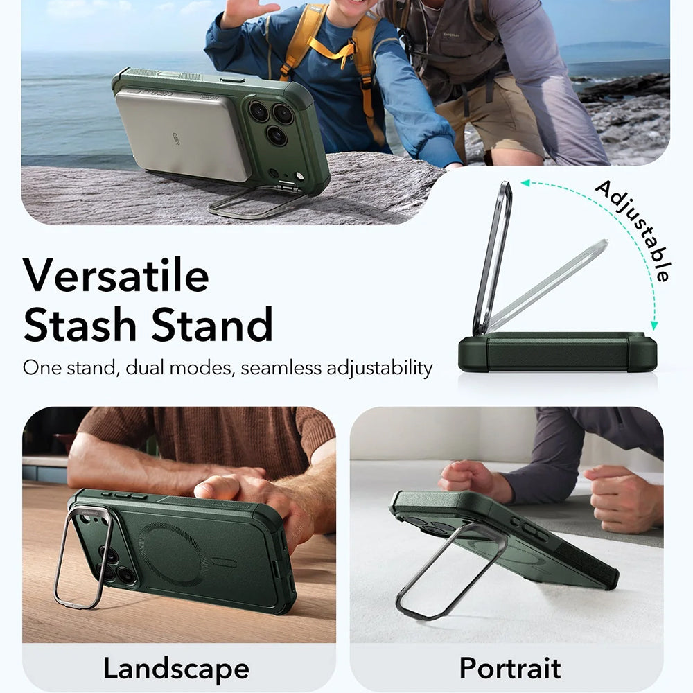 Étui MagSafe pour Apple iPhone 17 Pro Max, ESR, Cyber Armor Kickstand, Vert