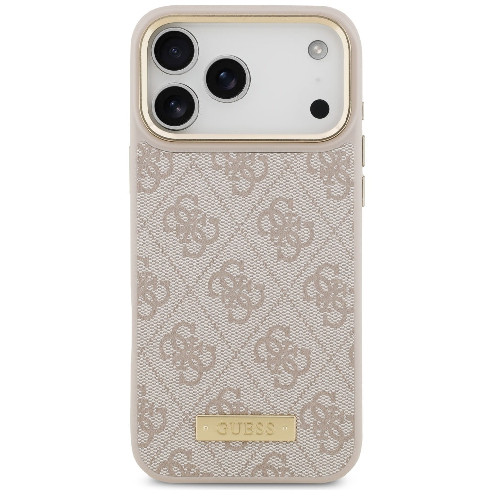 Coque MagSafe pour Apple iPhone 17 Pro Max, Guess, Plaque Logo 4G, Rose