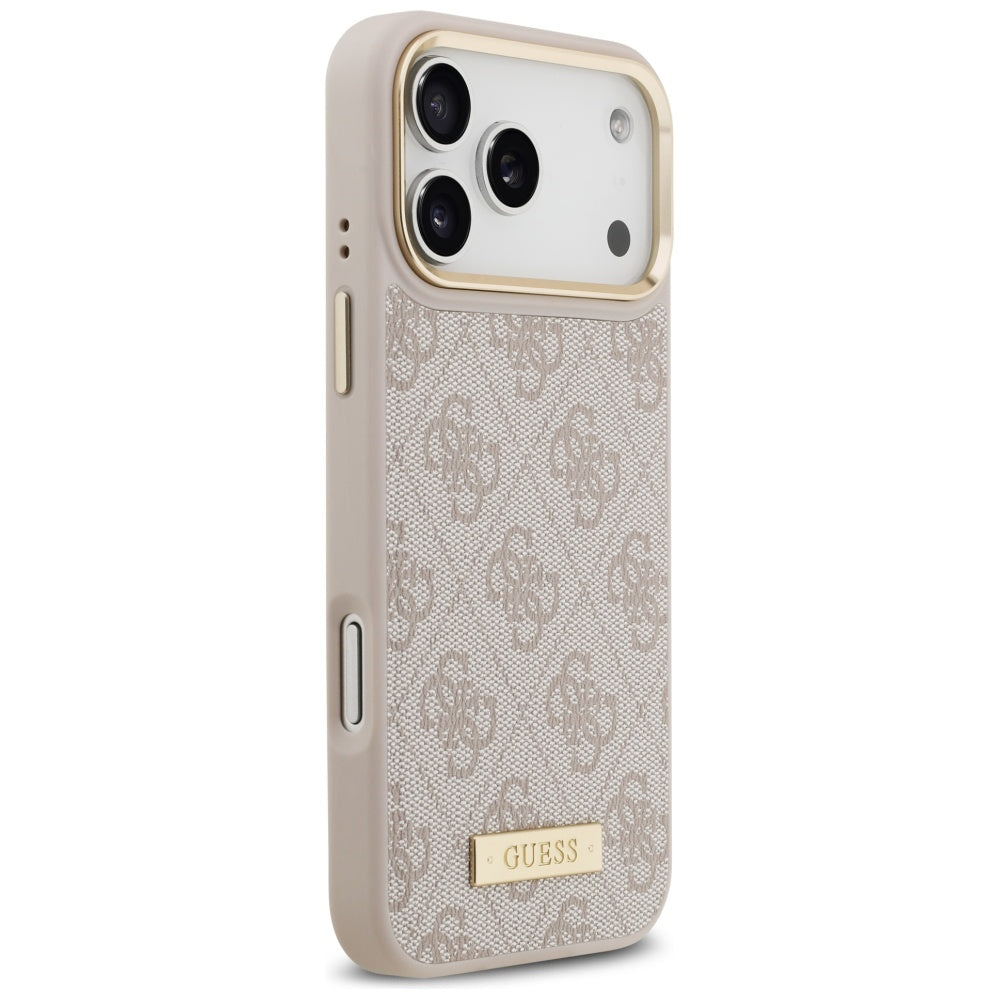 Coque MagSafe pour Apple iPhone 17 Pro Max, Guess, Plaque Logo 4G, Rose