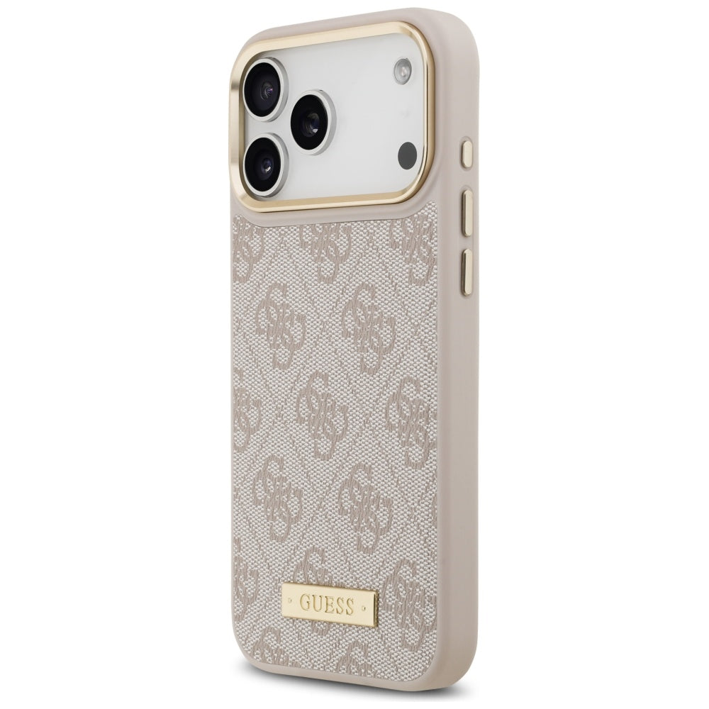 Coque MagSafe pour Apple iPhone 17 Pro Max, Guess, Plaque Logo 4G, Rose