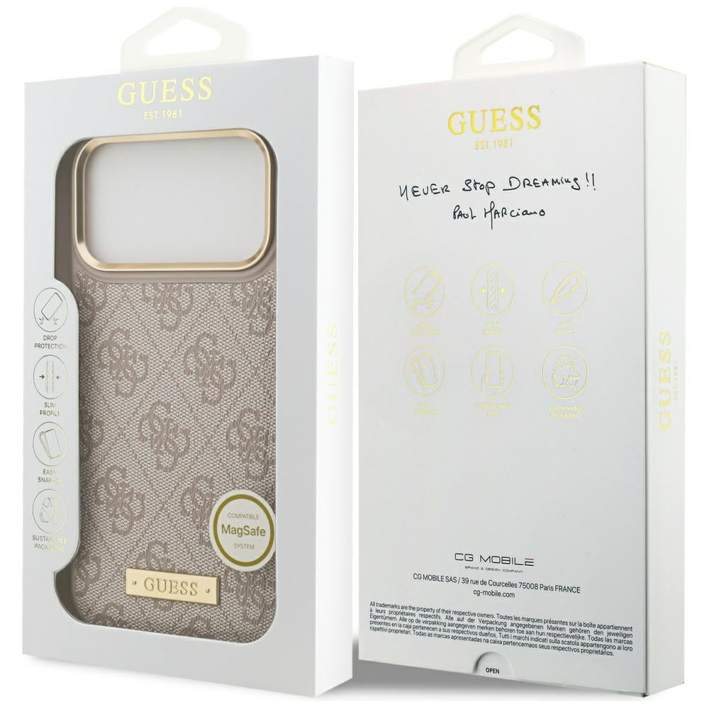 Coque MagSafe pour Apple iPhone 17 Pro Max, Guess, Plaque Logo 4G, Rose